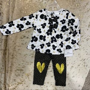 Heart floral polka dot long sleeve top shirt leggings pants baby girl outfit set